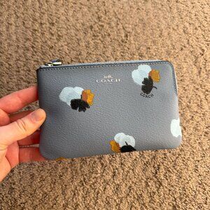 Coach Gray Floral Wristlet Zip Wallet / Pouch